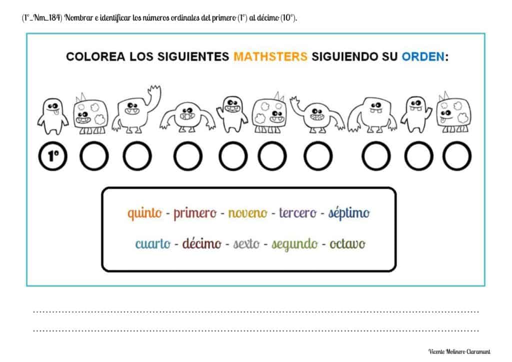 N Meros Ordinales Primero De Educaci N Primaria A Os