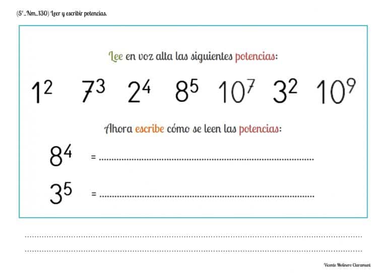 Potencias Quinto Educaci N Primaria A Os