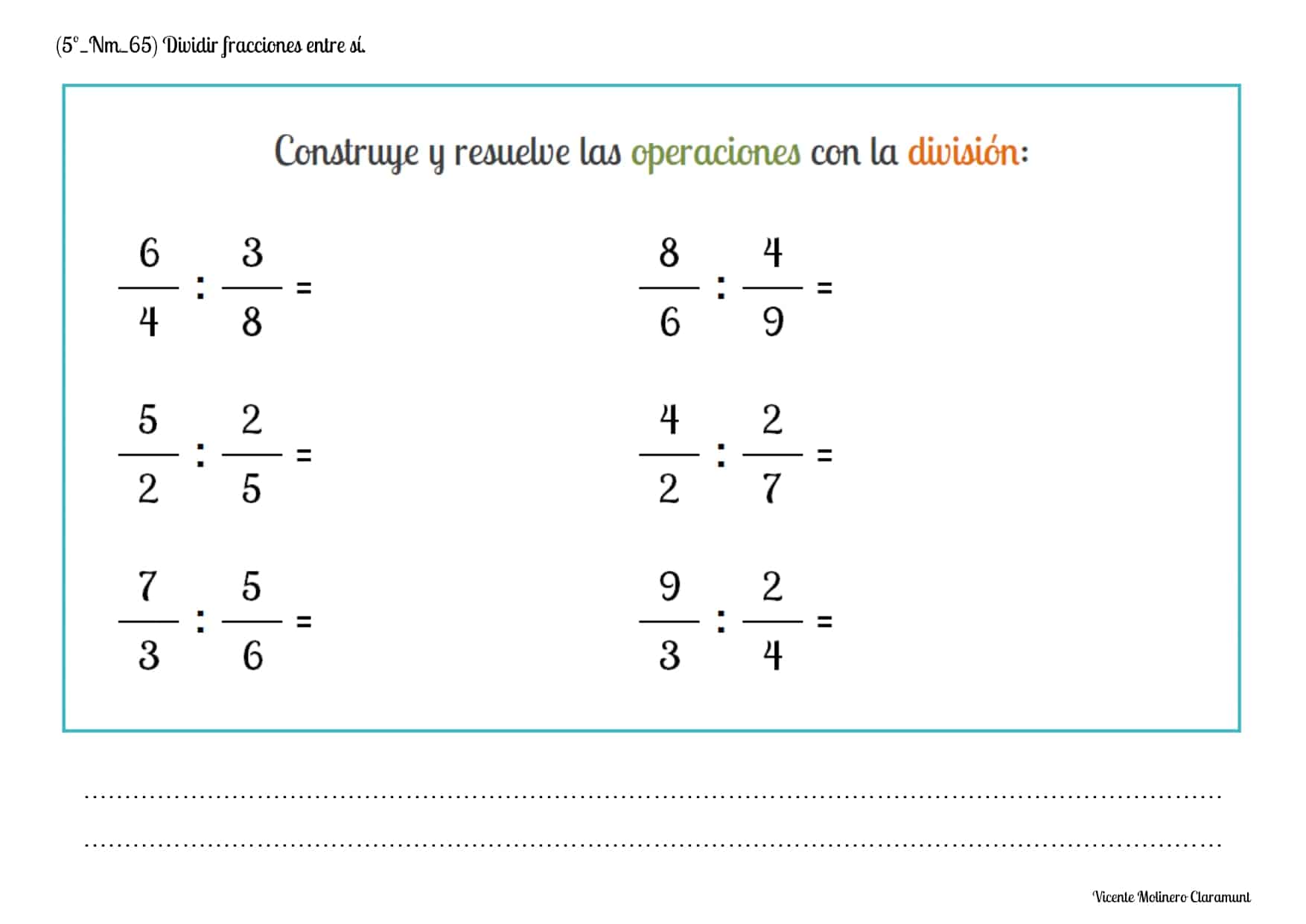 Dividir Fracciones Entre Fracciones Ejercicios Pdf