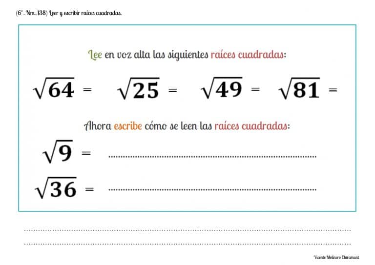 Ra Ces Cuadradas Sexto Educaci N Primaria