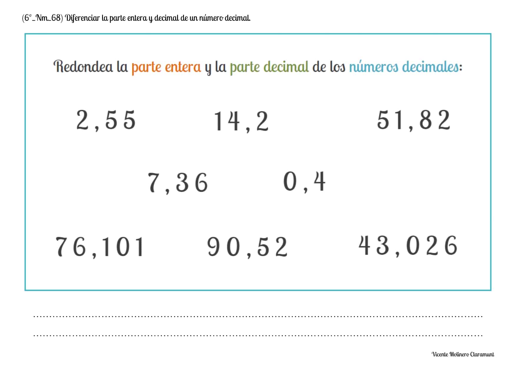 N Meros Decimales Sexto Educaci N Primaria A Os