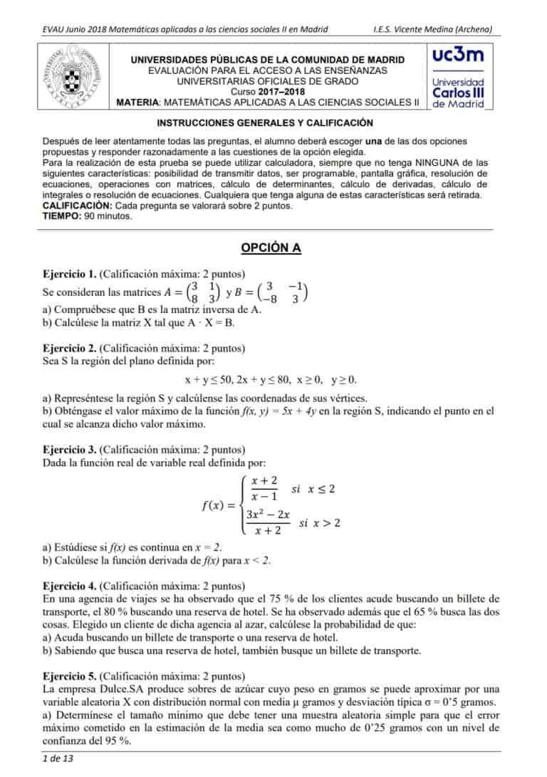 Evau Matem Ticas Madrid Ex Menes Y Soluciones