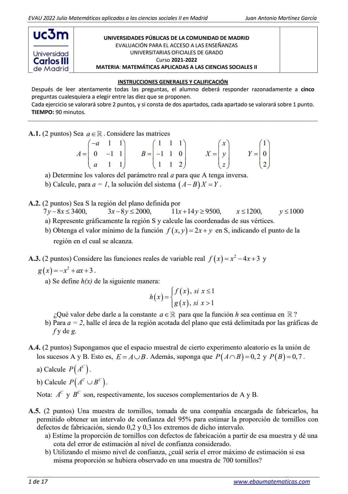 Evau Matem Ticas Madrid Ex Menes Y Soluciones