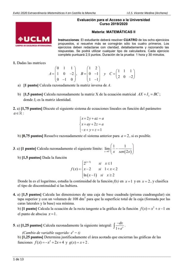Evau Matem Ticas Castilla La Mancha Ex Menes Y Soluciones