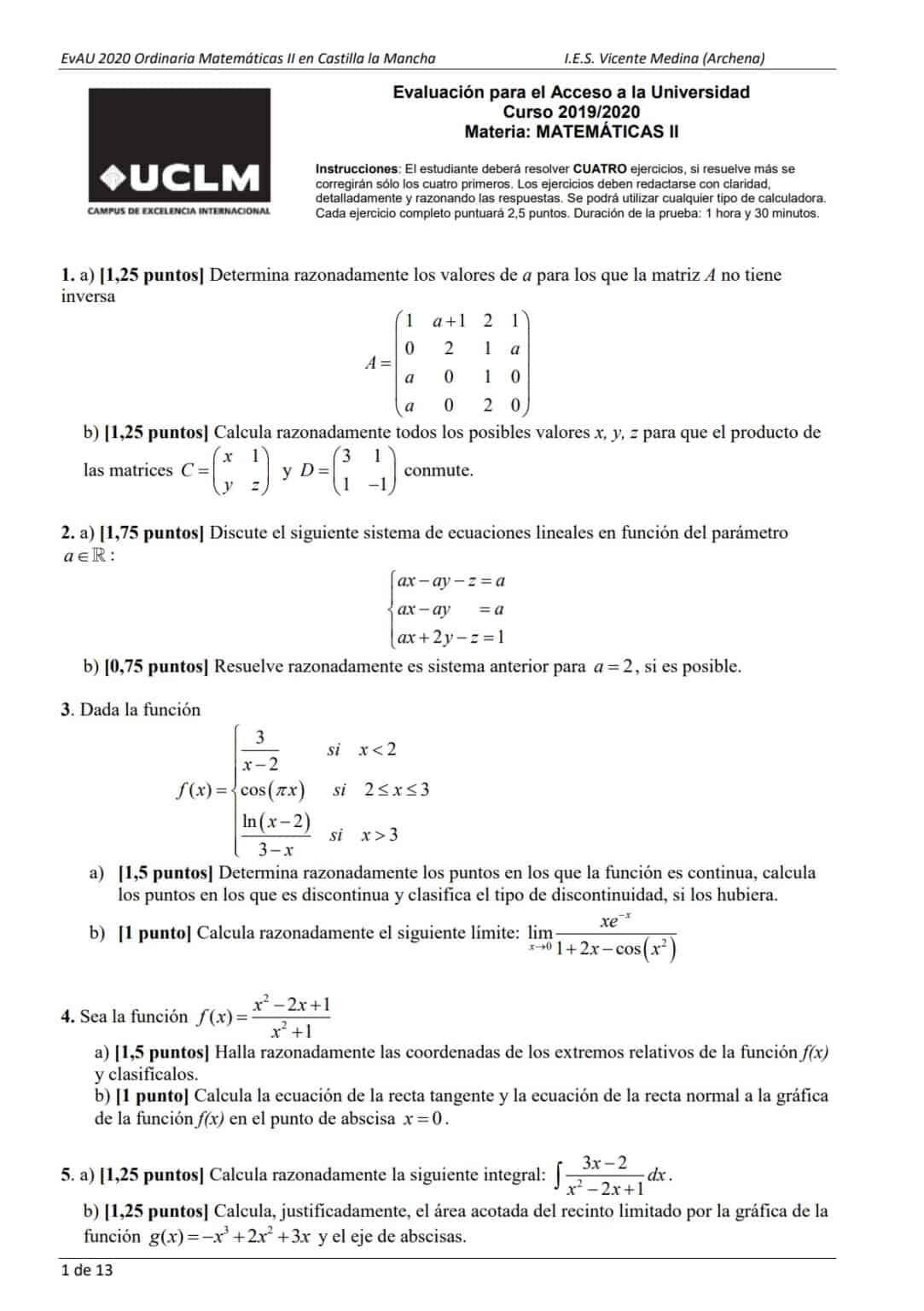 Evau Matem Ticas Castilla La Mancha Ex Menes Y Soluciones