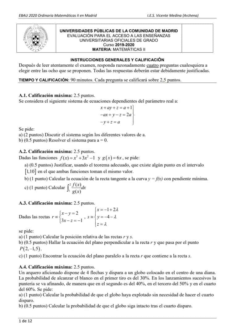 Evau Matem Ticas Madrid Ex Menes Y Soluciones