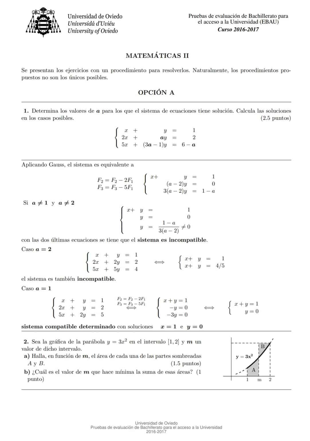 EBAU Matemáticas Asturias Exámenes y Soluciones 2024