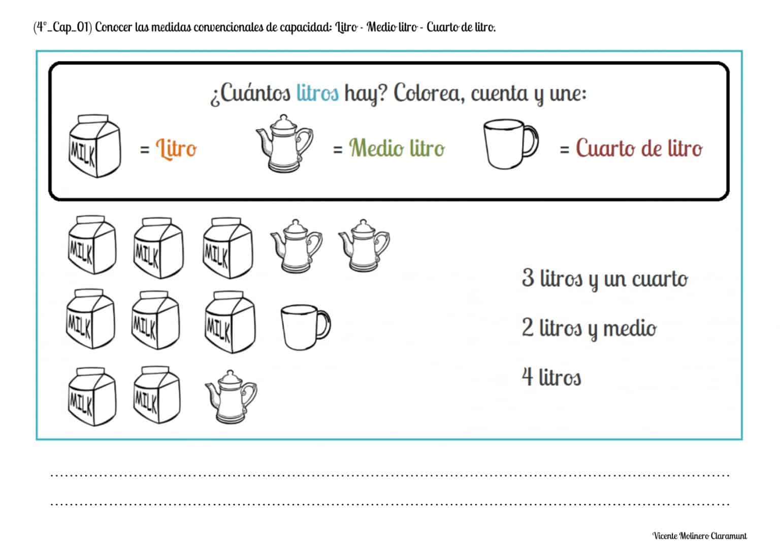 💙 MEDIDAS DE CAPACIDAD 💙 Cuarto Educación Primaria (9 años)