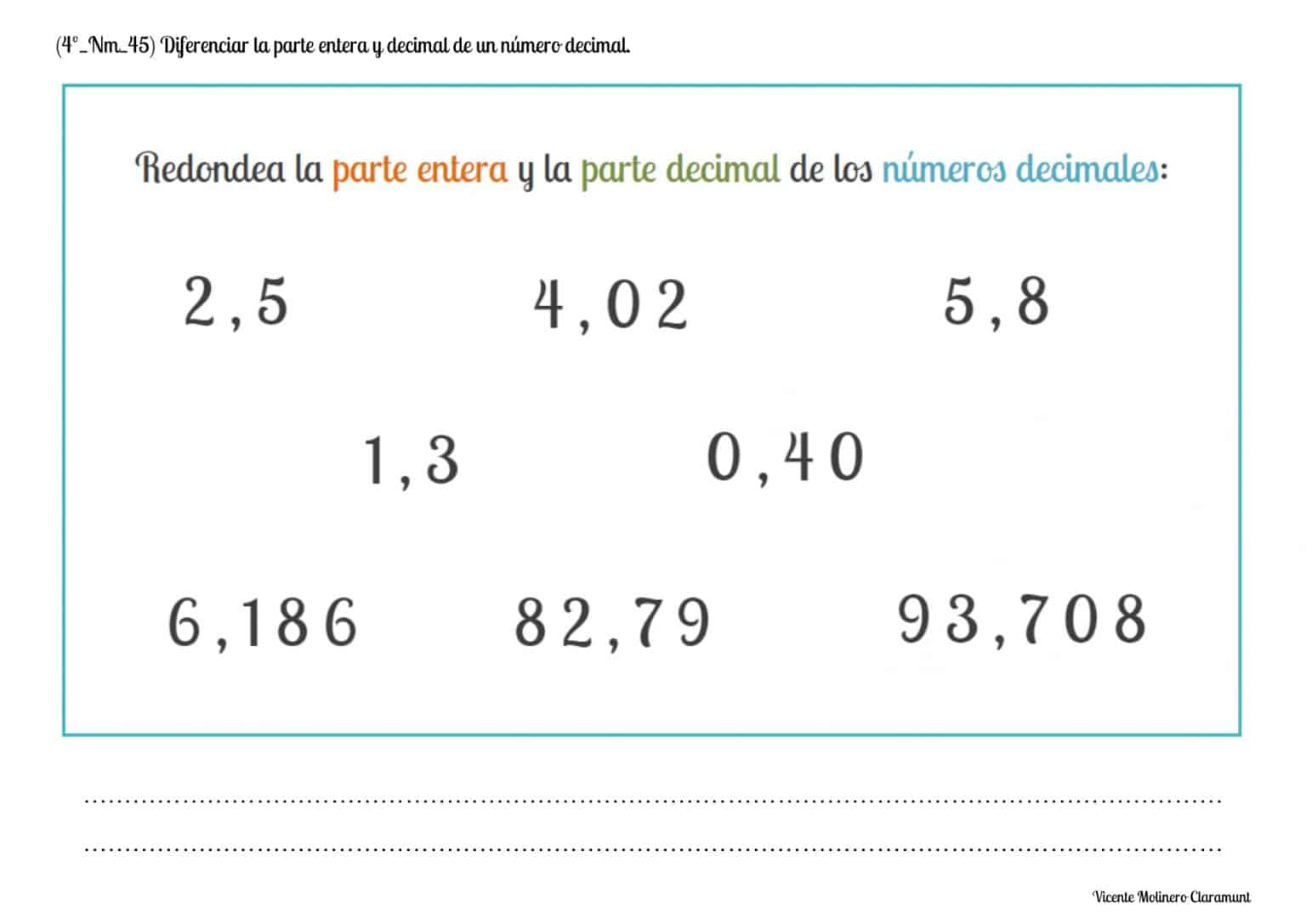 N Meros Decimales Tercero Educaci N Primaria