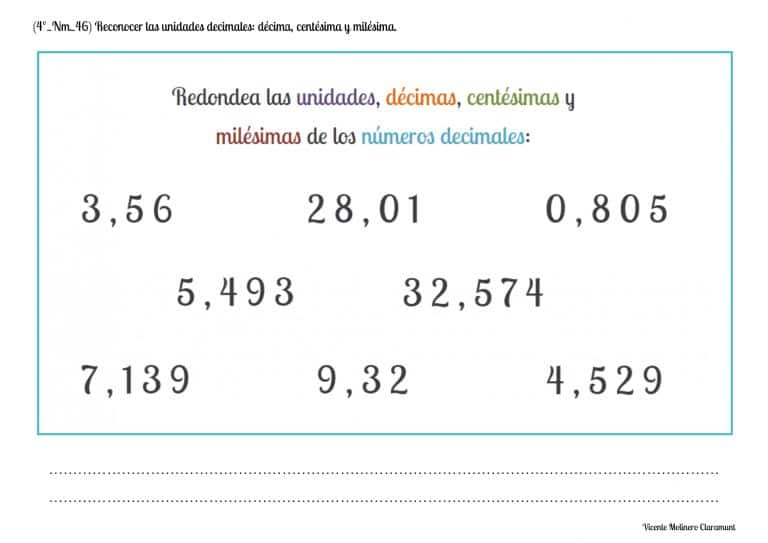 💙 NÚmeros Decimales 💙 Tercero Educación Primaria