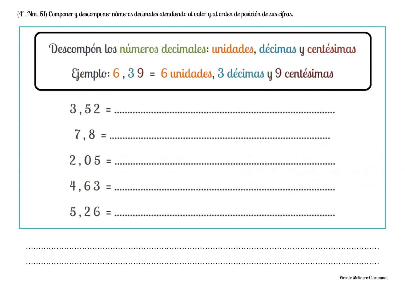 💙 NÚmeros Decimales 💙 Tercero Educación Primaria