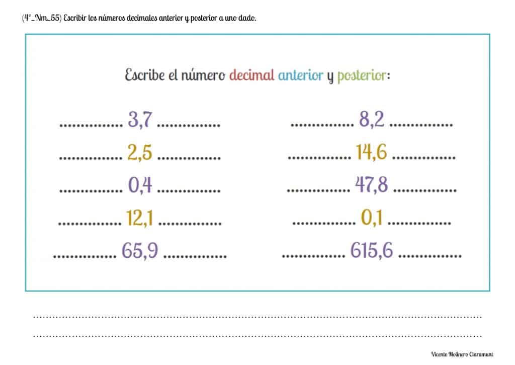 💙 NÚmeros Decimales 💙 Cuarto Educación Primaria 9 Años