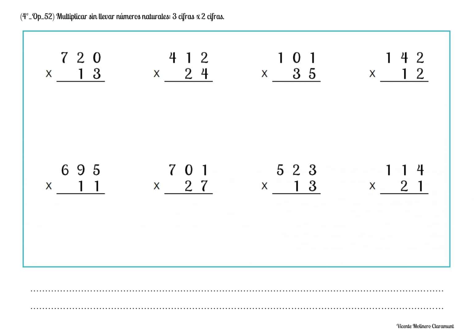 Multiplicaciones De Dos Cifras Para Niños De Segundo Grado