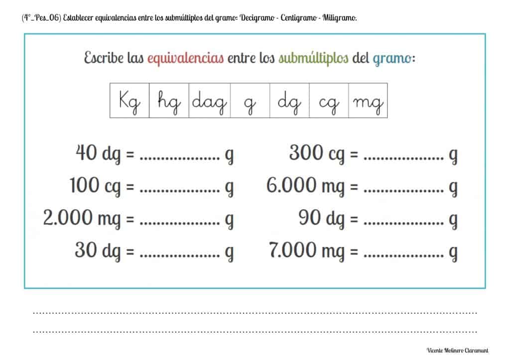 💙 Medidas De Masa Y Peso 💙 Cuarto Educación Primaria 9 Años