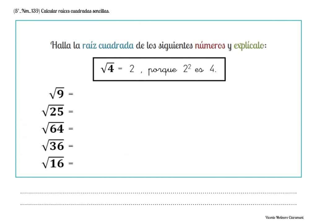 💙 RAÍZ CUADRADA 💙 Quinto Educación Primaria