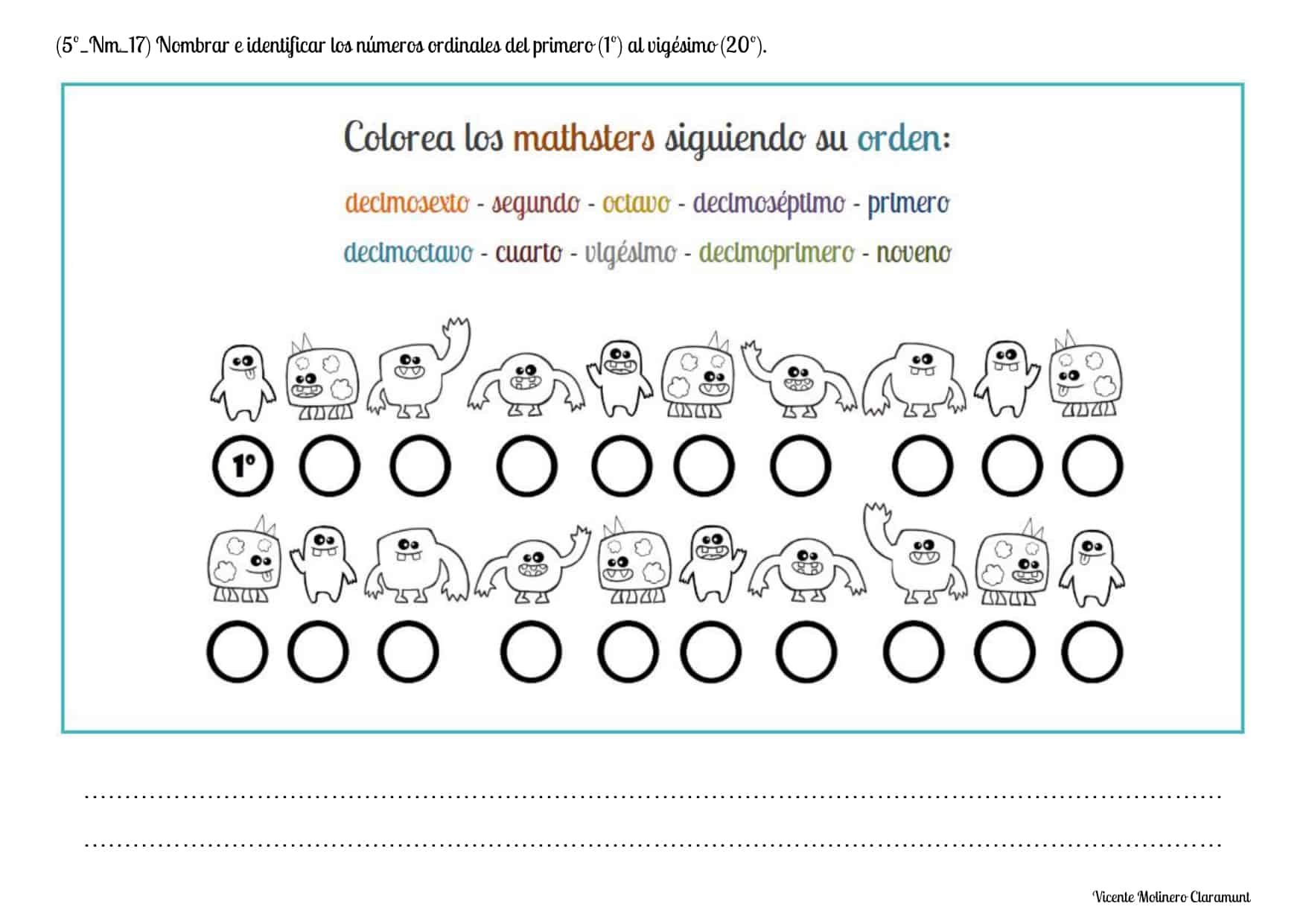 💙 NÚMEROS ORDINALES 💙 Quinto de Educación Primaria (10 años)