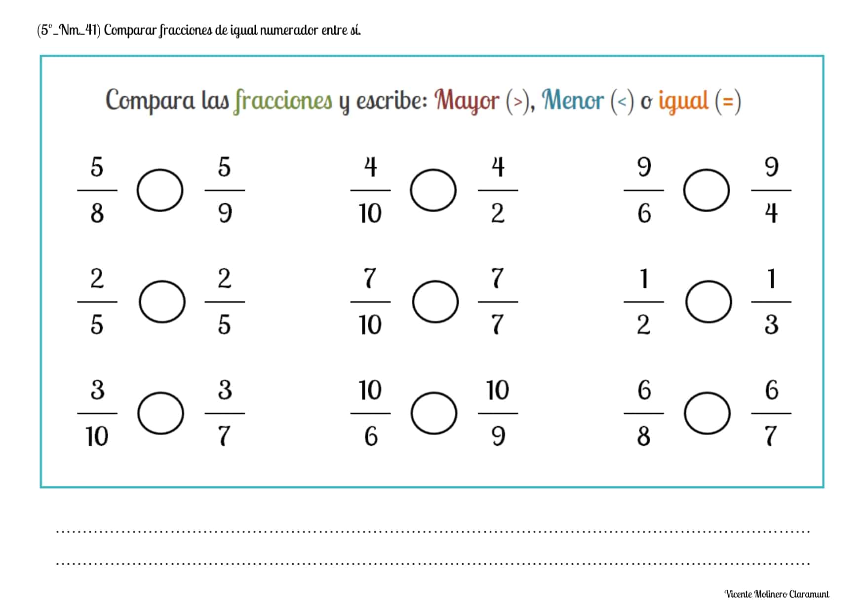 Ejercicios De Fracciones Para Niños De 5 De Primaria