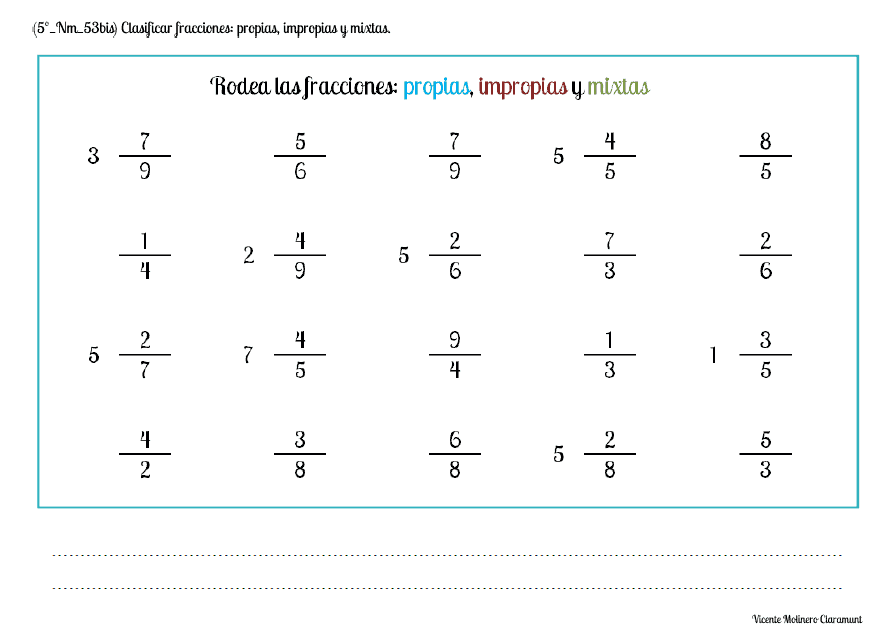 💙 NÚmeros Fraccionarios 💙 Quinto Educación Primaria 10 Años 3626