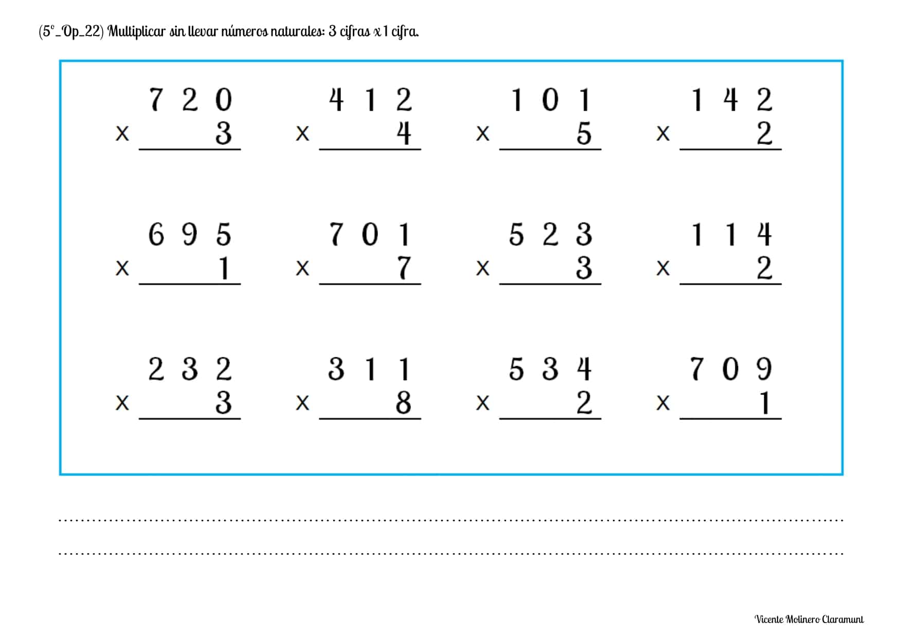 Problemas De Multiplicacion De Una Cifra Para Niños