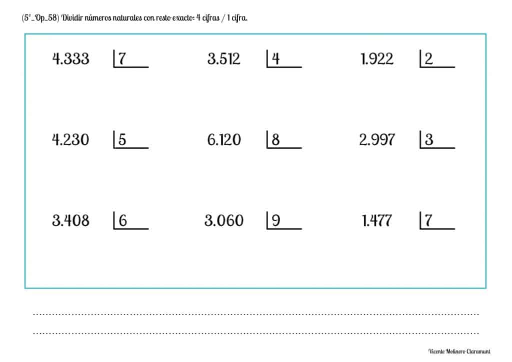 Ejercicios De Divisiones Exactas Para Quinto Grado