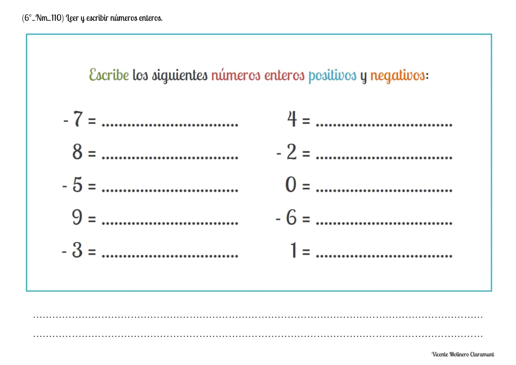 💙 NÚMEROS ENTEROS 💙 Sexto Educación Primaria (11 Años)