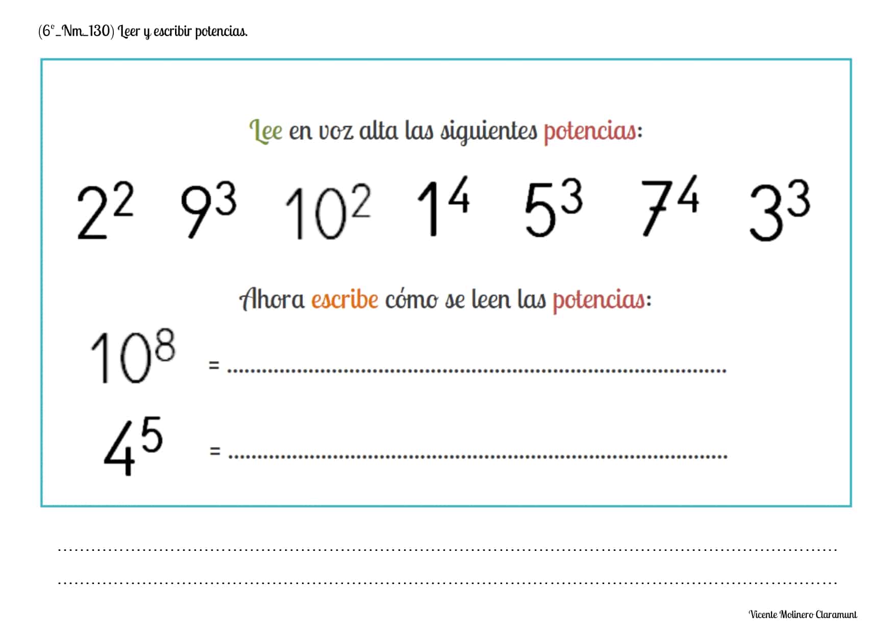 POTENCIAS Sexto Educación Primaria 11 años