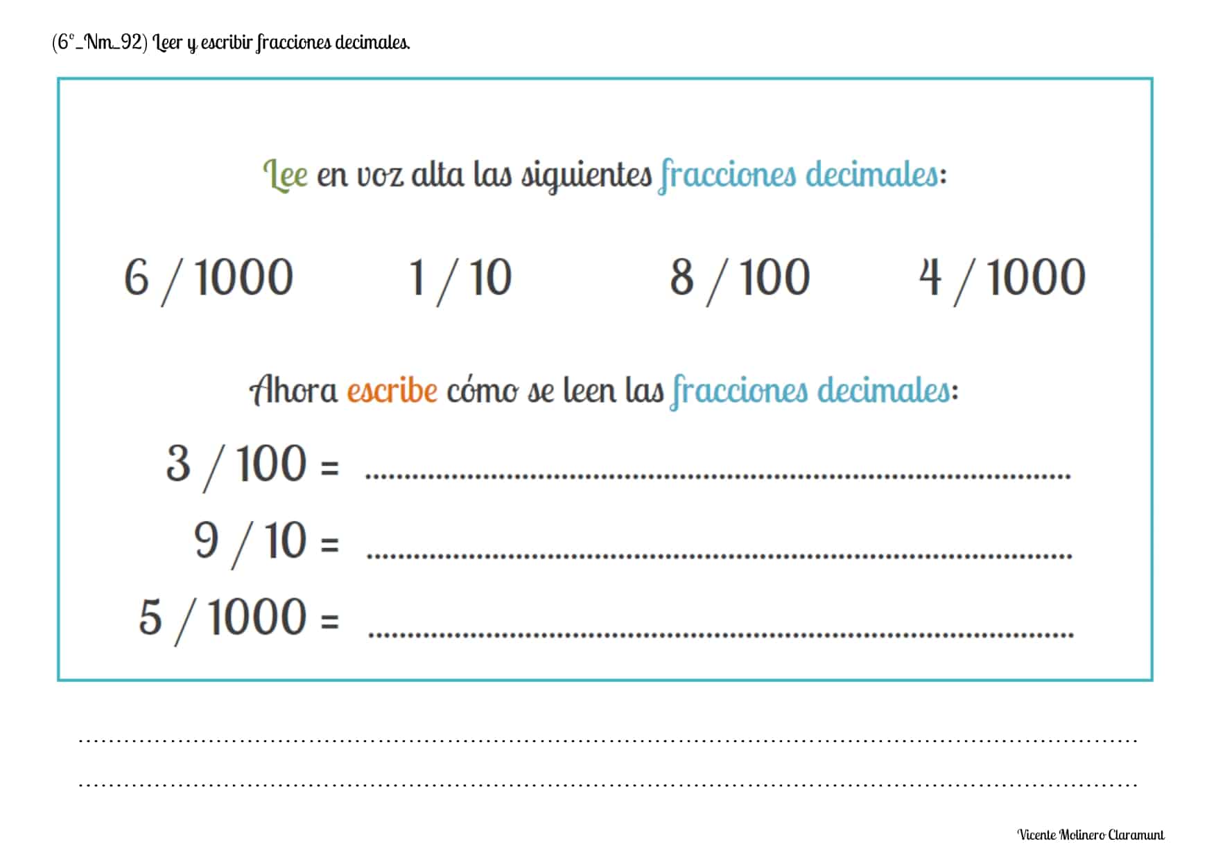 Fracciones Decimales Sexto Educaci N Primaria