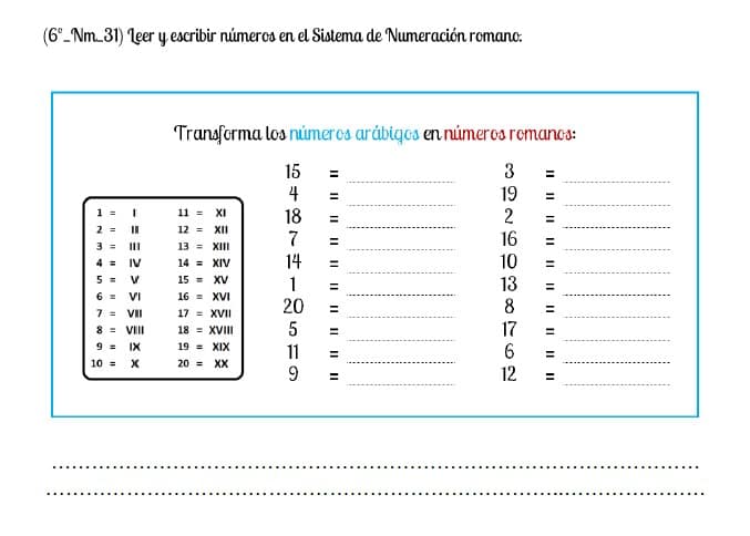 💙 NÚmeros Romanos 💙 Sexto Educación Primaria 11 Años