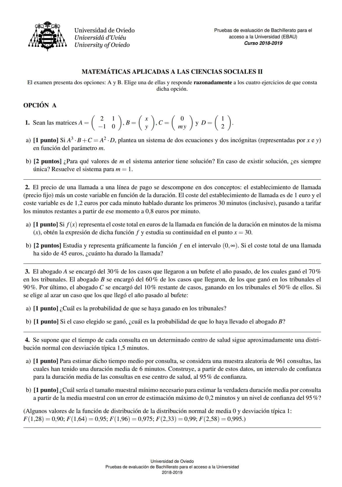 📚 EBAU Matemáticas Asturias 📚 Exámenes Y Soluciones 2024