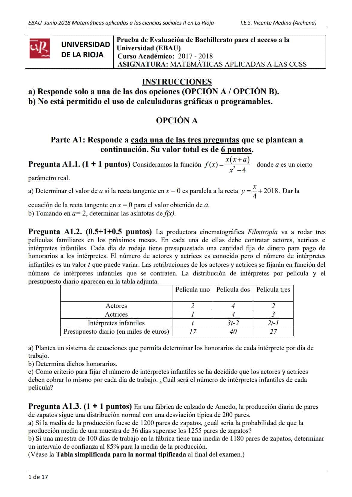 📚 EBAU Matemáticas La Rioja 📚 Exámenes Y Soluciones 2024