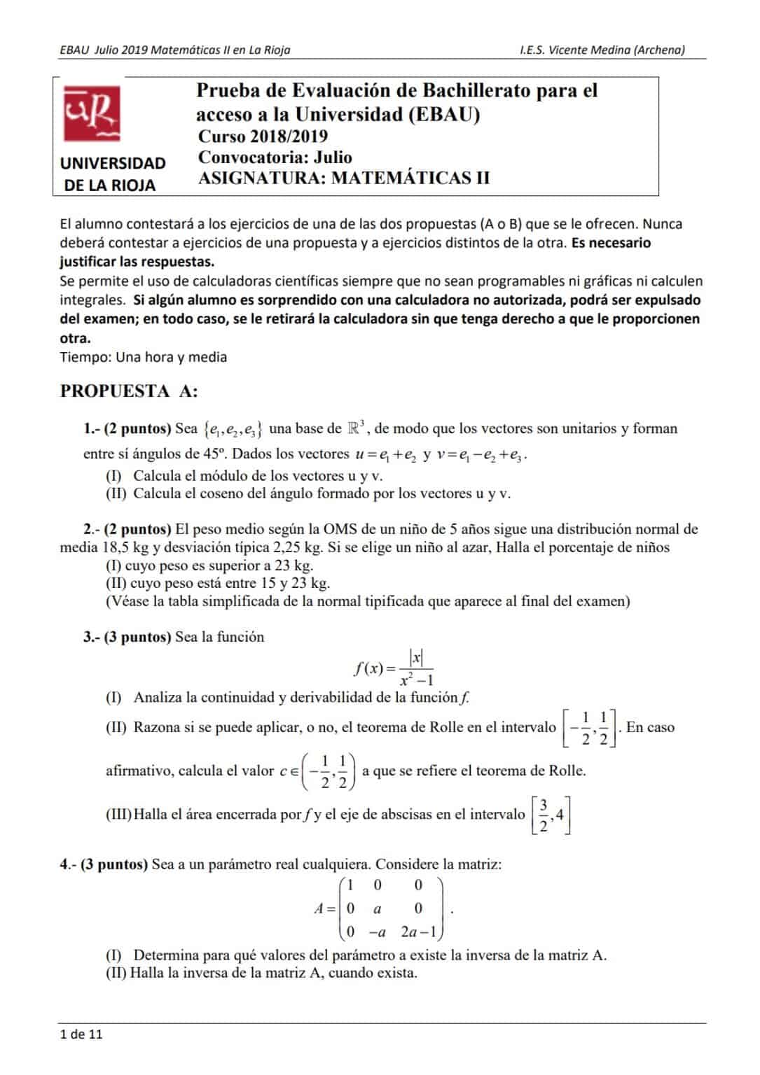 📚 EBAU Matemáticas La Rioja 📚 Exámenes Y Soluciones 2024